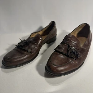 Johnston Murphy Cellini Loafer Mens 10 Brown Leather Tassel Dress Shoe Italy - Picture 1 of 12