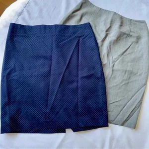 Bundle of Two Mini Skirts Cynthia Rowley Navy Polka Dot & Ann Taylor Gray Size 4 - Picture 1 of 17