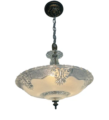vintage 1930-40s Art Deco 3 light bedroom hanging fixture - Image 1 of 4