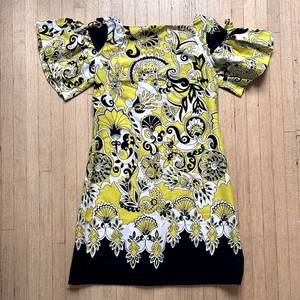 Vintage Hawaii 60er Hula Blumen Minikleid Gr. S Psychedelic Mod Strand gelb - Bild 1 von 9