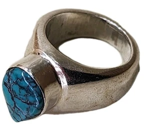 Anillo Modernista Vintage Taxco México Plata Esterlina Turquesa Lágrima Gota Talla 4.5 - Imagen 1 de 10