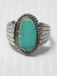 VINTAGE NAVAJO INDIAN STERLING SILVER TURQUOISE MAN'S RING sz: 11 3/4 - Picture 1 of 5