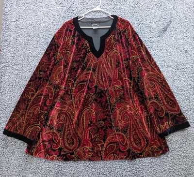 Top túnica de terciopelo Venezia cachemir talla 3X boho cuello en V manga larga oficina plus rojo Foto 1 de 4