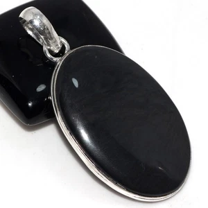 925 Silver Plated Black Obsidian Ethnic Pendant Handmade Jewelry Size 2" AU j014 - Bild 1 von 3