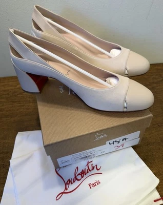 NIB! Christian Louboutin MISS DUVETTE 55 Cutout Block Heels Pumps Shoes Leche 39 - Image 1 of 4
