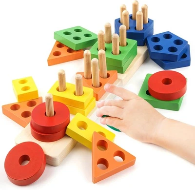 Juguetes sensoriales de madera Montessori para niños pequeños de 1 a 3 años rompecabezas educativo regalo Foto 1 de 4