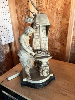 French Blacksmith Sculptural Lamp Mid Century Anvil Tool Vintage Antique Bellows - Image 1 of 4