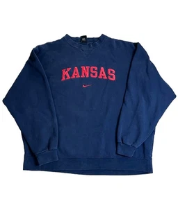 Vintage Nike Team Kansas Jayhawks Center Swoosh Sweatshirt XL bestickt Spruch - Bild 1 von 4