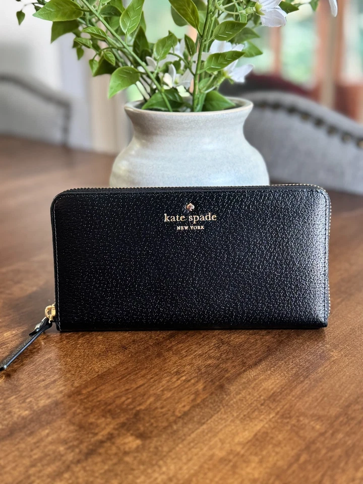 Kate Spade Grand Street Lacey Leather Zip Closure Wallet Black WLRU2747