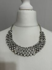Collar Length Chunky Silver Toned Sparkly Diamanté Bib Statement Necklace