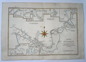 STRAIT OF MAGELLAN 1780 RIGOBERT BONNE ANTIQUE ENGRAVED MAP 18TH CENTURY - Picture 1 of 7