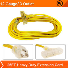 Ul Listed Sjtw Outdoor Extension Cord 25 Ft 12 Gaug 3 Outlet 20 Amp 2500 Watts