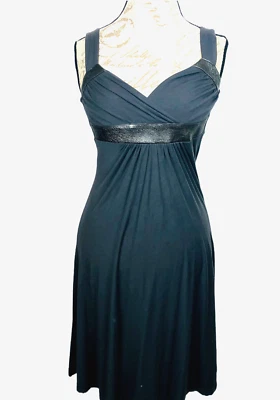 AKIKO Women's Dress Shift Jersey Gray Knit Size S Leather Metallic Trimmed Waist - Image 1 of 4