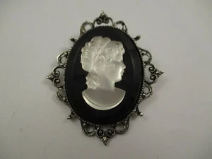 Victorian Style Iridescent White Glass Cameo Brooch Pin Pendant Black Backing - Picture 1 of 3