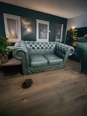Chesterfield Leder 2 Sitz Sofa A1 SP400 Englisch Grün - Bild 1 von 4