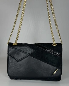 BRIAN ATWOOD Black Leather Snakeskin Chain Strap Crossbody Shoulder Bag - Picture 1 of 11