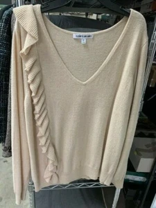 ELIZABETH AND JAMES 'Odell' Ruffle Detail V-neck Sweater in Beige Medium - Picture 1 of 4