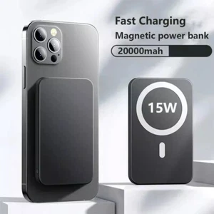 Magnetic Safe Power Bank 10000 mAh Wireless Fast Charging Portable Apple - Black - Picture 1 of 12