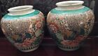 Japanese Peacock large vase pair hand painted 10” matching famille verte rare!