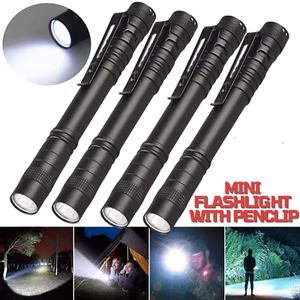 4 x LED Flashlight Clip Mini Light Penlight Pocket Portable Pen Torch Lamp - Picture 1 of 7