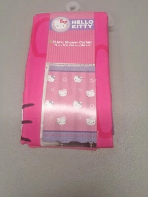 New Hello Kitty by Sanrio Fabric Shower Curtain 72" x 72"  Stars Pink Purple Kid - Image 1 of 3