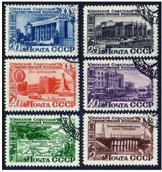 Russia 1429-1434 reprint 1955, CTO. Michel 1432-1437. Uzbek Republic, 25. 1950. - Image 1 of 1