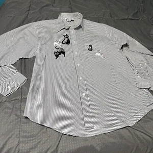Las Olas Ladies Long Sleeve Shirt Cats Bling Pin White Black Stripes Size Large - Picture 1 of 8