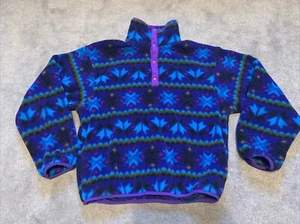 VTG LL Bean Womens 80s 90s Aztec Fleece Snap Sweatshirt Pullover Ski Geometric M - Picture 1 of 7