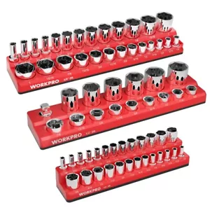Magnetic SAE Socket Organizer Set 3PC 1/4" 3/8" 1/2" Dr for Standard & Deep Size - Picture 1 of 9