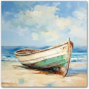 Rustic Boat Canvas Wall Art Beach Picture Coastal Wall Decor Prints for Bathroom - Picture 1 of 7