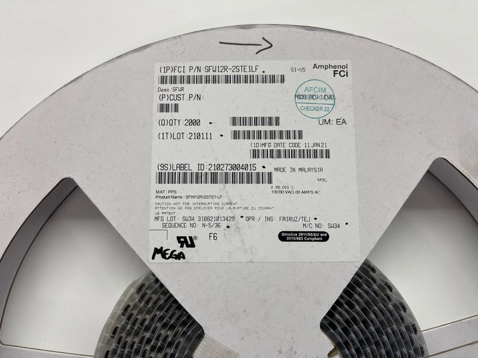 (348 PIECE LOT) SFW12R-2STE1LF, AMPHENOL, CONN FFC FPC TOP 12POS 1MM R/A, ROHS - Image 1 of 1