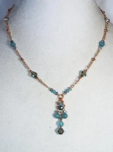 CYNTHIA LYNN "SWEET DREAMS" BLUE GREEN AQUAMARINE ROSE GOLD TONE NECKLACE - Picture 1 of 1