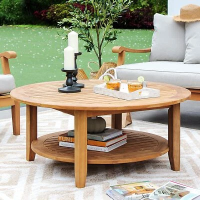 Mesa de centro Cambridge informal de madera Arie para patio 40 pulgadas 40 pulgadas/teca natural Foto 1 de 4