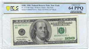 $100 1996 Small Size Federal Reserve Star Note PCGS Choice Uncirculated 64 PPQ - Picture 1 of 2