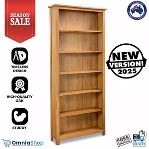 Wooden Bookcase Book Shelf Furniture Storage 6 Tier Timber Oak Display Unit - Picture 1 of 7