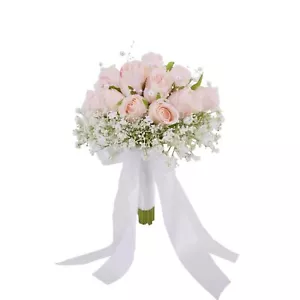 Wedding Bouquets for Bride Bridesmaids Pink Artificial Roses Flowers Bridal B... - Picture 1 of 5