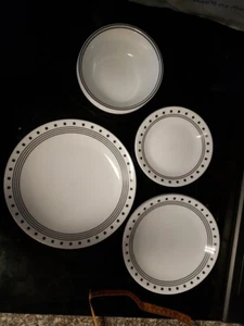 Corelle City Block White Black Set 7 Dinner 5 Salad 4 Dessert Plates 6 Bowl Mint - Picture 1 of 5