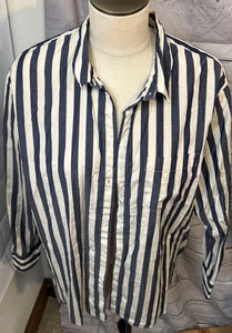 Madewell camicia donna blu a righe manica lunga oversize con bottoni taglia XL - Foto 1 di 6