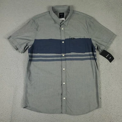Camisa RVCA Para Hombre Talla Grande Gris Azul Informal Abotonada Manga Corta Foto 1 de 4