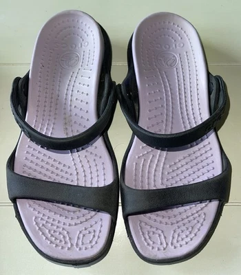 Crocs women’s dual comfort Cleo Black/purple  2 Strappy Flats sandals size US 4 - Image 1 of 4