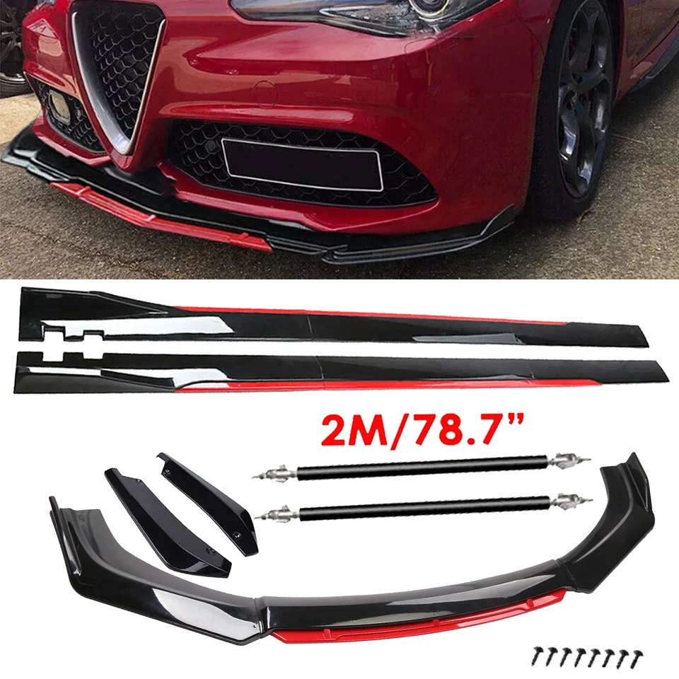 For Alfa Romeo Giulia Glossy Black Look Red Front Lip Chin Bumper Side Skirt Foto 1 de 4