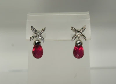David Yurman 925 Silver Red GARNET  Diamond X Briolette Drop 585 Stud Earrings - Image 1 of 4