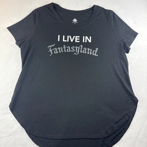 Disney Parks Short Sleeve Black Tee "I LIVE IN FANTASYLAND" Bling Women's 1X - Imagen 1 de 9
