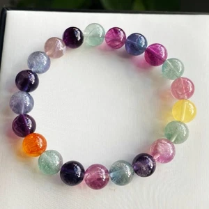 Bracciale perle pietre preziose cristallo quarzo fluorite colore naturale 9 mm - Foto 1 di 6