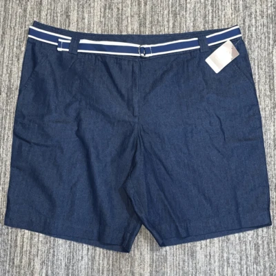 Nuevo Bermudas Informales Blancas Ciervo Para Mujer 26W Talla Grande Azul Cinturón Foto 1 de 4