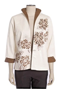 Multiples Size M Bead & Embroidered Floral Blazer, Fully Lined, 3/4 Sleeve - Picture 1 of 12