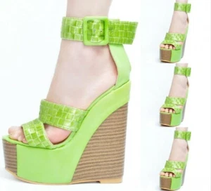 New Women Wedge Heels Sandals Gladiator Platform Peep Toe Buckle Shoes Clubwear - Picture 1 of 14