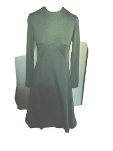 Vintage 60s Leo Narducci Ambiance Dark Green Knit Dress XS Fitted Flare - Picture 1 of 4