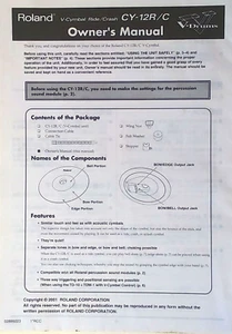 Roland CY-12 R/C Ride Crash Cymbal V-Drum Pad Original Owner's Manual Booklet - Picture 1 of 1