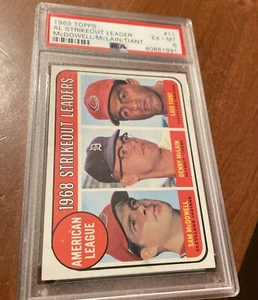 1969 Topps AL Strikeout Leaders Luis Tiant Denny McLain #11 PSA 6 EX/Mint - Picture 1 of 3